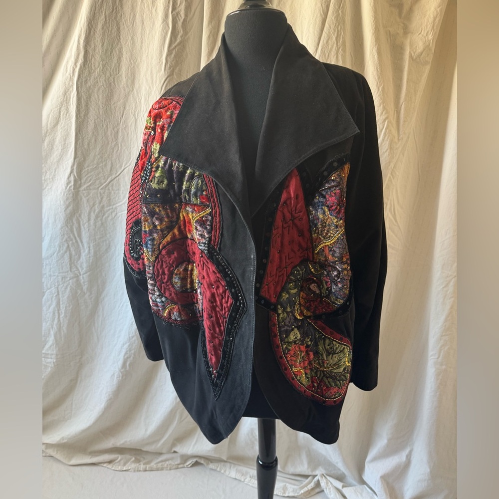 Vintage Embellished Black Leather Cocoon Jacket #glamour
